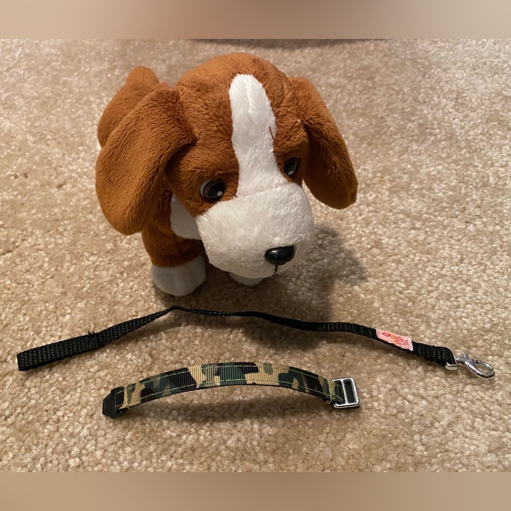 Our Generation Basset Hound Posable Pup with camo collar & black leash 🐶